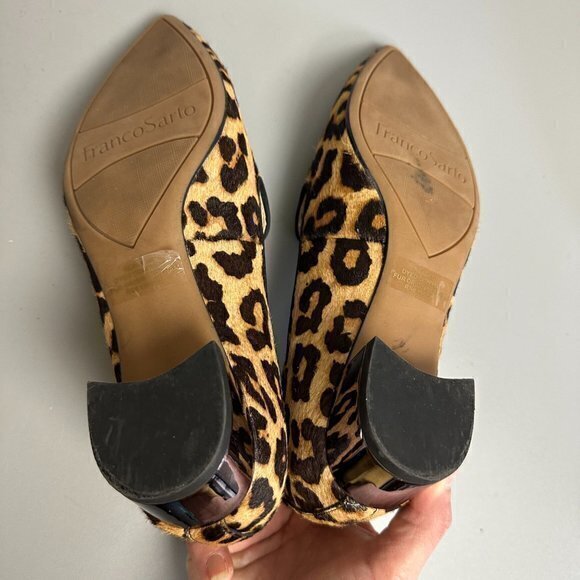 Franco Sarto shoes women 6M Vianna Cow Fur metallic block heel leopard pointy - Picture 7 of 9